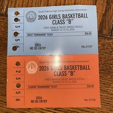 2 Used South Dakota 2026 Girls Basketball Class B Tournament Tickets Stubs/Pass