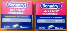 Benadryl Liqui-Gels Capsules, Dye-Free 24/ct **LOT OF 2**   EXP: 02/2026