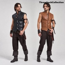 Mens Medieval Steampunk Vest Faux Leather Viking Pirate Renaissance Waistcoat