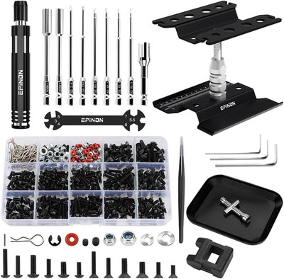 RC Car Repair Work Stand Repair Tool Set 360 Degree Rotation and 520 Pcs RC Scre
