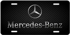 Silver Mercedes-Benz Logo Art on Black Aluminum Vanity License Plate Tag New
