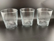 3 Rare American Flag Etched Whiskey Glasses Square Bottom PATRIOTIC BAR PUB A1