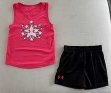 2 Pc Set Under Armour Girls Tank Shirt Shorts Penta Pink Tank Sz 6X