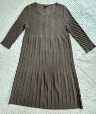 Brown Eileen Fisher 100% Merino Wool Sweater 3/4 Sleeve Dress Petite Small