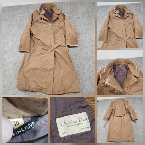 Veste trench vintage Christian Dior femme 10 Finlande ceinturée velours côtelé pois