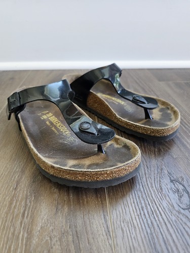 Birkenstock Gizeh Vegan Lackleder Sandalen Zehentrenner EU 39 Schuhe Schwarz Obermaterial - Bild 8 von 12