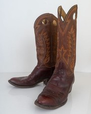 1970s Laramie Cowboy Boots Oxblood and Sienna With Colorful Top Stitching Sz 10