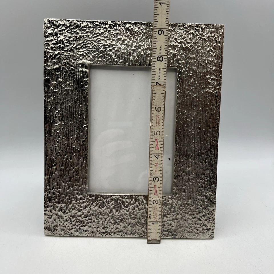 Marco de fotos de metal plateado para caja y barril textura de bambú 3,5 x 5" glamour metálico Foto 4 de 4