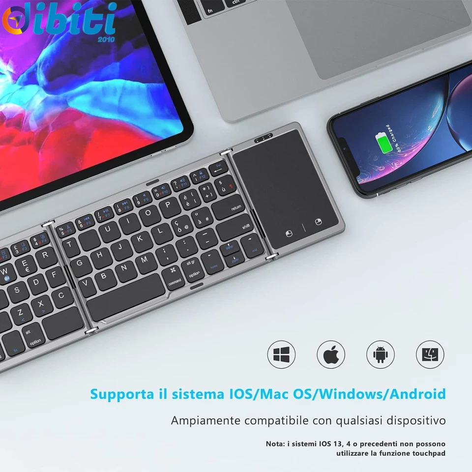 Tastiera Wireless Pieghevole, Tastiera Bluetooth Layout Italiana Con Touchpad, P - Immagine 2 di 4