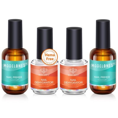 modelones 4 Pcs Nail Dehydrator and Primer, 15 ml Acid Free Natural Prep Dehy...
