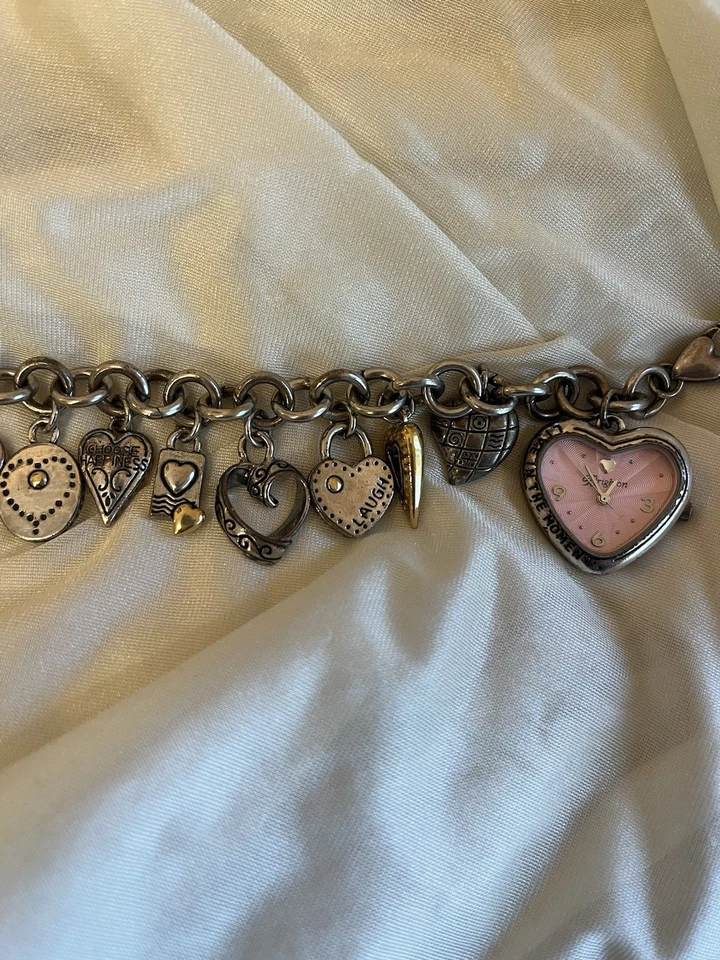 "Reloj pulsera vintage Brighton plata mujer encanto no probado no funciona 8,25""" Foto 4 de 4