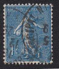 Semeuse 1F bleu n° 205 timbre France 1924-1932 Y&T oblitéré mai 1929