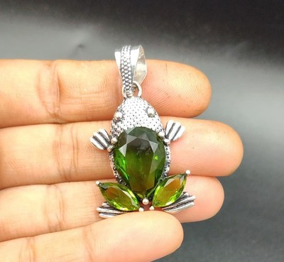 Green Peridot Gemstone Handmade 925 Sterling Silver Jewelry Pendant Size 2.5''