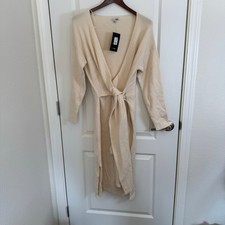 NWT FashionNova Faux Wrap Midi Sweater Dress Tied at Side Slit Hem Cream Plus 2X