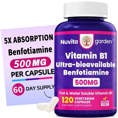 Benfotiamine 500 mg Ultra-bioavailable Vitamin B1, high Potency, Gluten-Free