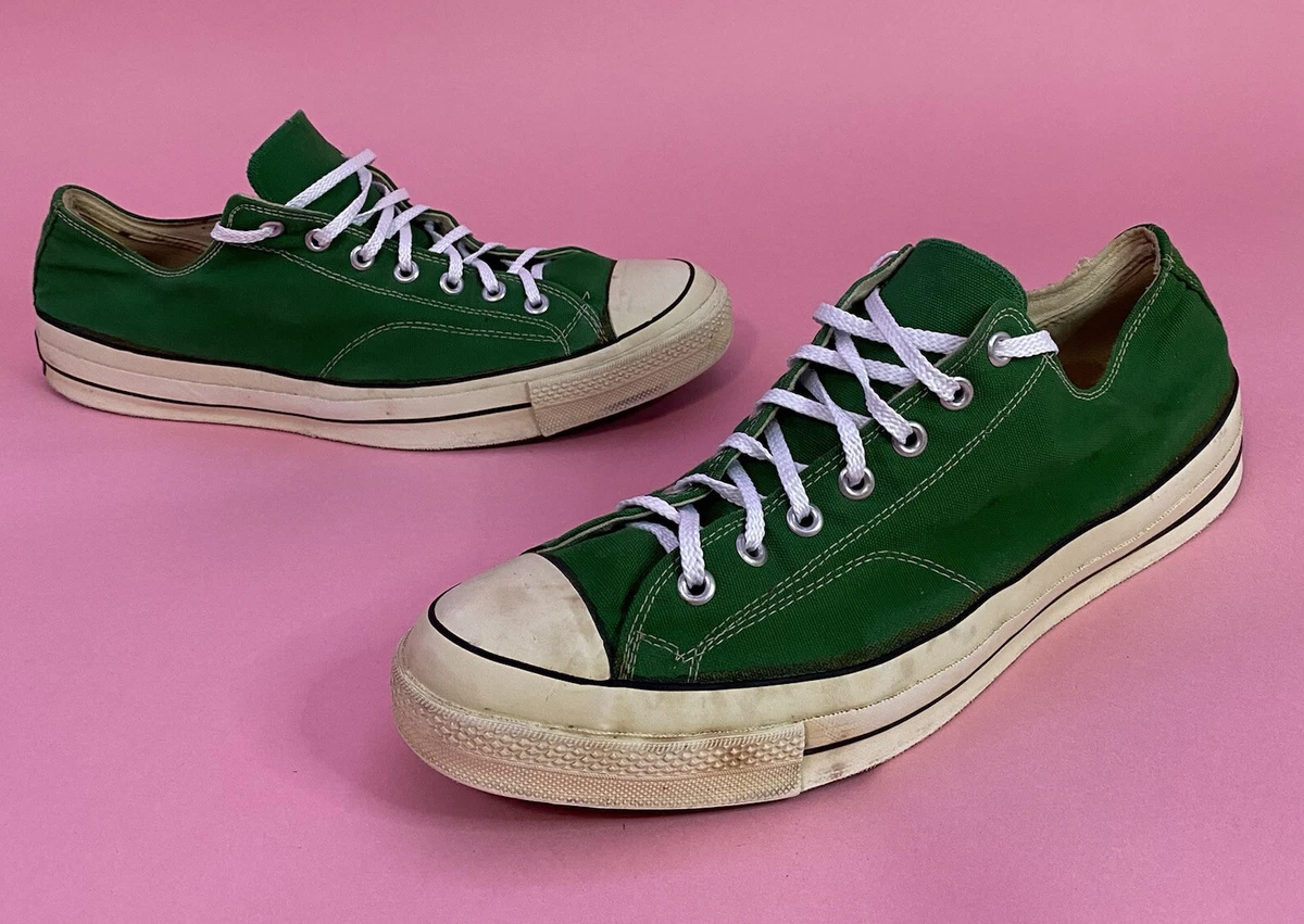 Vintage 1970s Green Converse Chuck Taylor Low Top Tennis Shoes Sz 15 Blue Label