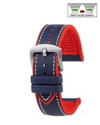 Easy-Klick Premium Hybrid Silikon-Nylon Uhrenarmband Modell Isidor blau-rot 20mm