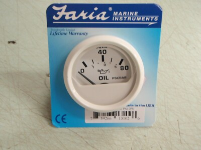 #ad OIL PRESSURE GAUGE FARIA DRESS WHITE 80PSI 678 13102 MARINE GAS ENGINES BOAT $49.45