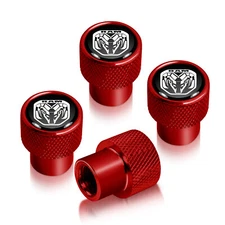 RAM 2019 up Logo in Black on Red Aluminum Tire Valve Stem Caps