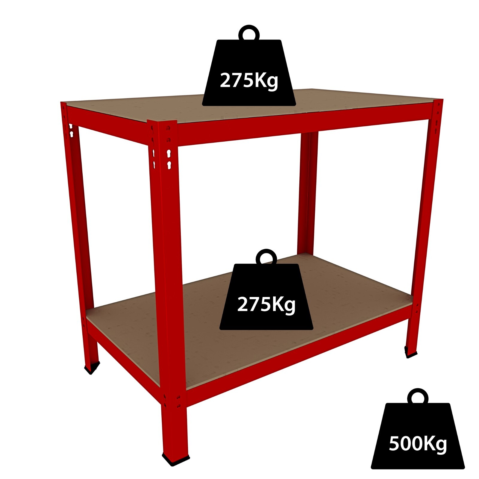Banco da lavoro piano 100x60 cm portata 550 kg in acciaio e MDF 2 ripiani