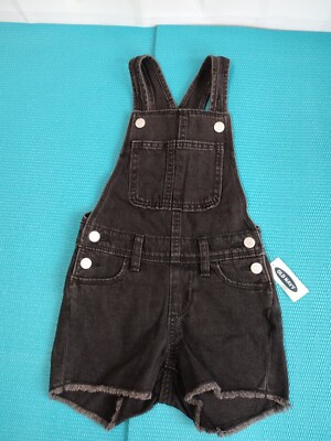 Old Navy Jumper Girl's Black Carbon Overall Shorts Jean Shortalls