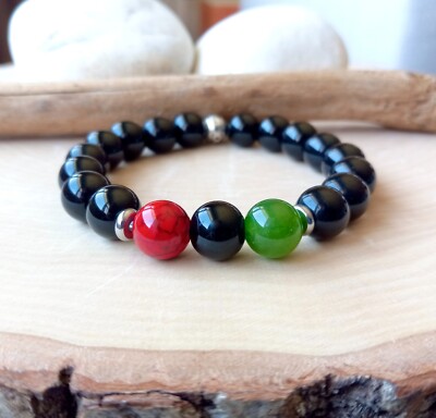 Pan Africa Bracelet, African Diaspora Bracelet, Red Black Green, Black Onyx, RBG