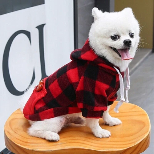 Pet Dog Hoodie Coat Jacket With Pocket Sweater Plaid Clothes Puppy Cat Outfits❤ - Picture 4 of 20