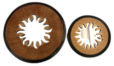 SPECCHIO SOLE LEGNO ETNICO DIPINTO DA APPENDERE 2 MISURE A SCELTA CM 29 E CM 20