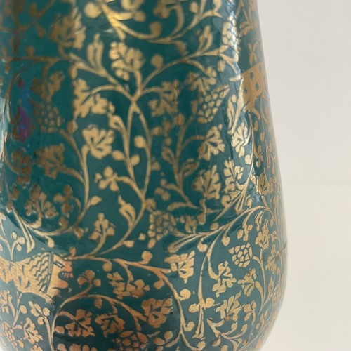 Vintage Brass and Enamel Etched Vase 10" Floral India 1950s - Picture 2 of 7