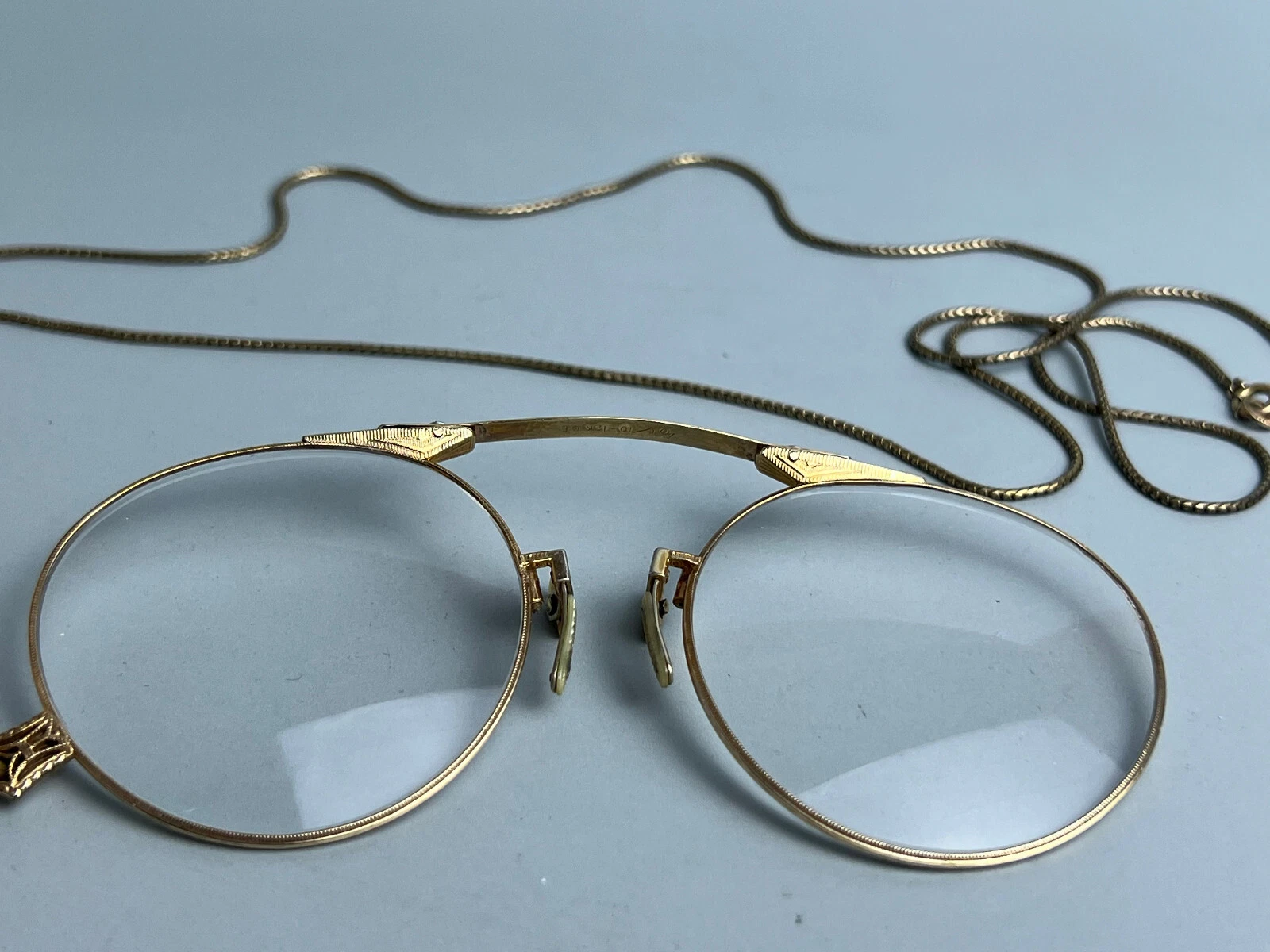 Vintage AO American Optical 1 10 12 G.F Foldable Eye Glasses Size 34 1 4 w Chain