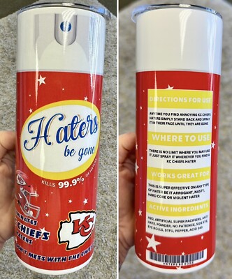 NEW! KC CHIEFS HATERS BE GONE SPRAY 20 OZ STAINLESS STEEL TUMBLER CUP +LID/STRAW