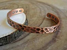 Hammered Solid Pure Copper Magnetic Cuff  Arthritis Therapy Adjustable Bracelet