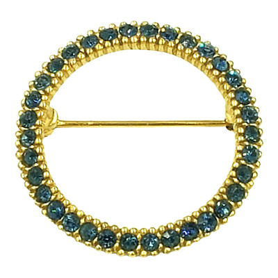 Ciner Cobalt Blue Rhinestone Circle Pin Dainty Gold Tone Signed Vintage
