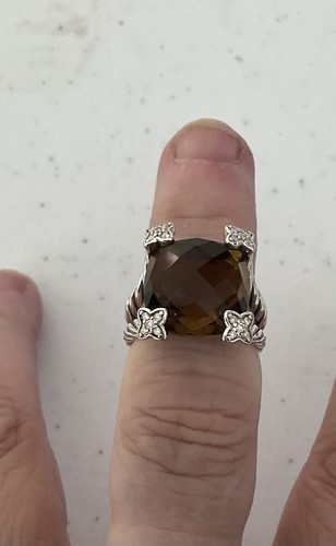 DAVID YURMAN STERLING SILVER/SMOKY TOPAZ/DIAMONDS ON POINT RING! 6.25 - Picture 8 of 13