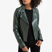 Nwt Whistles Leather Biker Jacket Green Uk12/it44/us10 £495