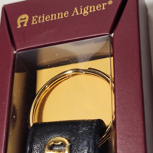 Vintage Etienne Aigner Leder Diener Schlüsselanhänger schwarz goldfarben neu im Karton 4 Zoll - Bild 9 von 9
