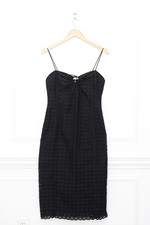 NWT Sezane Pearline Dress Black Eyelet Lace Midi Tie Front Size 6 Boho Feminine