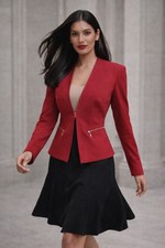 NEW $280 Tahari ASL Skirt Suit Size 8P Two Piece Set Gold Tone Accents Zip EXEC