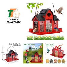 Solar Bird Feeders House for Outside Hanging, Metal Wild Bird Feeder for Outd...