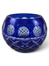Cobalt Blue Bohemenian Cut Crystal 3.5" Bowl Votive Holder