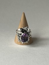 Amethyst Floral Ring 925 Sterling Silver, Adjustable Size