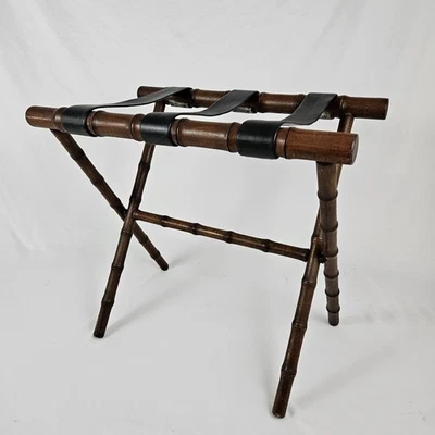 Vintage Bamboo Folding Luggage Rack Stand MCM Boho Coastal Tiki Romania - Photo 1/4