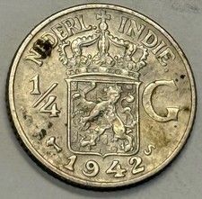1942 - 1 GULDEN - ANTILLES : NETHERLANDS - 64% Silver - 32 MILLION - 3.575g
