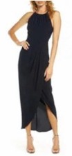 Shona Joy High Neck Tulip Hemline Maxi Dress - Navy - Size 4