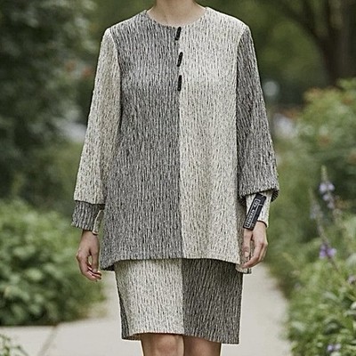 NWT VTG 80 s Dress Ildi Marshall Gray Color Block Textured Long Sleeve ~ Size 16