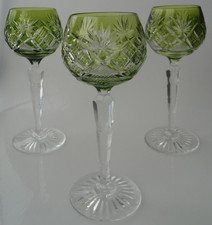 3 x Wein Römer Gläser Val Saint Lambert Blei Kristall Grün