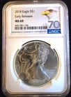 2018 American Eagle NGC MS69 TONED Bullion Vtg -0.999 Silver 1 Oz Ounce Art Coin