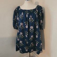 Old Navy Womens Cotton Dress Size M Square Neck Floral Print Blue Puff Sleeve