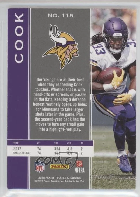 2018 Panini Plates & Patches Purple /30 Dalvin Cook #115 - Image 2 of 2