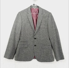 Express Photographer Men s Fitted Wool Blend Gray Herringbone Blazer 38s